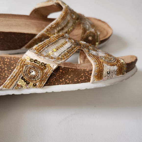 Gold Embellished Floral Sandals with Pearlescent Beads, Gem Stones & Sequins - Picture 6 of 13